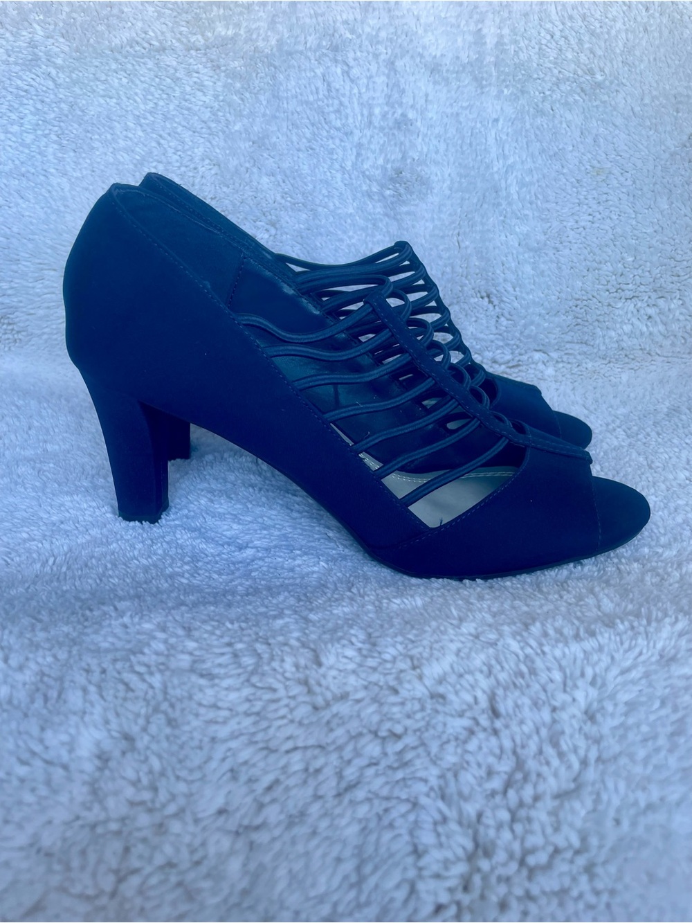 Impo Navy Blue Strappy Cage Peep-Toe Heeled Sandals - Size 9M
